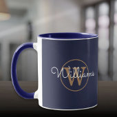 Mug Monogramme or Nom du script Marine Blue