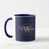 Mug Monogramme or Nom du script Marine Blue (Gauche)