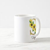 Mug Monogramme Or Soleil Doré Féminin Fleur Initiale S (Devant droit)