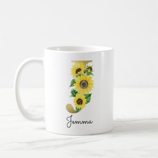 Mug Monogramme Or Soleil Doré Féminin Floral Initiale (Gauche)