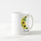 Mug Monogramme Or Soleil Doré Féminin Floral Initiale (Devant droit)
