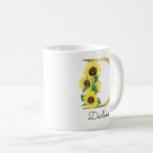 Mug Monogramme Or Soleil Doré Fleur Initiale D (Devant droit)
