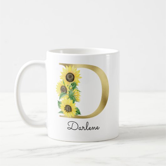 Mug Monogramme Or Soleil Doré Fleur Initiale D (Gauche)