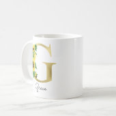 Mug Monogramme Or Soleil Doré Floral Féminin Initiale  (Devant gauche)