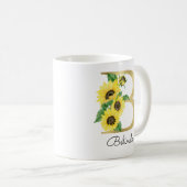 Mug Monogramme Or Soleil Fleur Femme Initiale B (Devant droit)