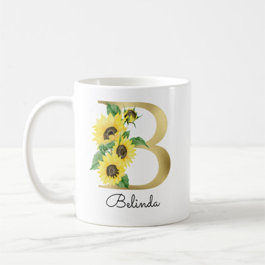 Mug Monogramme Or Soleil Fleur Femme Initiale B (Gauche)
