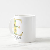 Mug Monogramme Or Soleil Fleur Femme Initiale E (Devant gauche)