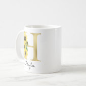Mug Monogramme Or Soleil Fleur Femme Initiale H (Devant gauche)