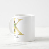 Mug Monogramme Or Soleil Fleur Femme Initiale K (Devant gauche)