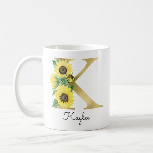 Mug Monogramme Or Soleil Fleur Femme Initiale K (Gauche)