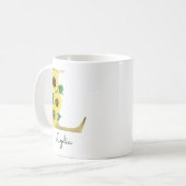 Mug Monogramme Or Soleil Fleur Femme Initiale L (Devant gauche)