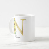Mug Monogramme Or Soleil Fleur Femme Initiale N (Devant gauche)