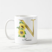 Mug Monogramme Or Soleil Fleur Femme Initiale N (Gauche)