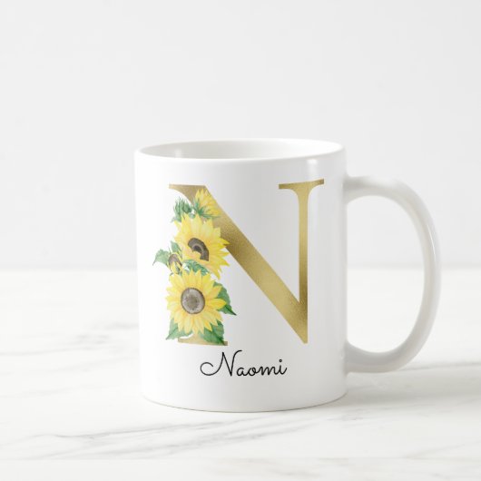 Mug Monogramme Or Soleil Fleur Femme Initiale N (Droite)