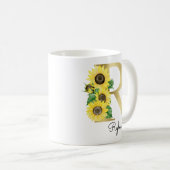 Mug Monogramme Or Soleil Fleur Femme Initiale R (Devant droit)