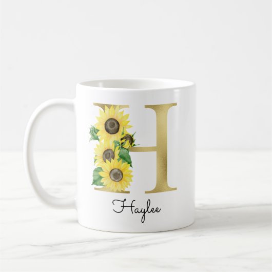 Mug Monogramme Or Soleil Fleur Initiale H Féminin (Gauche)