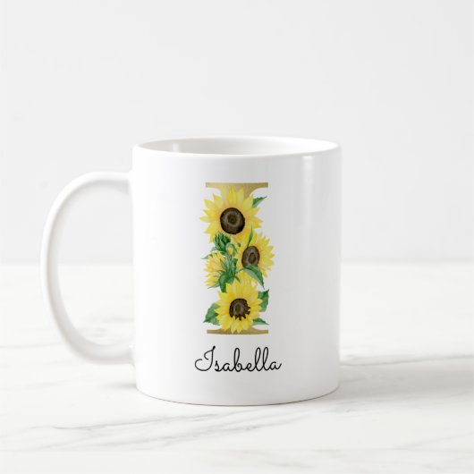 Mug Monogramme Or Soleil Fleur Initiale I (Gauche)