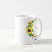 Mug Monogramme Or Soleil Fleurie Féminin Initiale G (Devant droit)