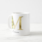Mug Monogramme Or Soleil Fleurie Féminin Initiale M (Devant gauche)