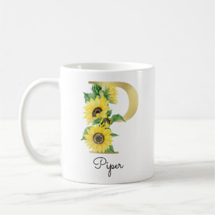 Mug Monogramme Or Soleil Fleurie Féminin Initiale P