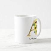 Mug Monogramme Or Soleil Tournesol Féminin Floral Init (Devant droit)