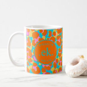 Mug Monogramme orange et léopard bleu