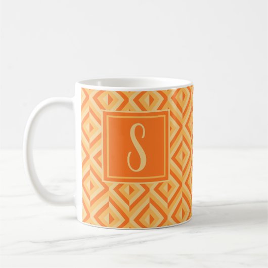 Mug Monogramme Orange Motif diamant à trois tons (Gauche)