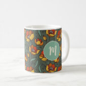 Mug Monogramme orange or vert rétro Floral (Devant droit)
