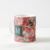 Mug Monogramme orange rose floral (Devant gauche)