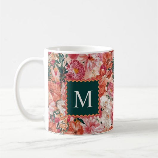 Mug Monogramme orange rose floral (Gauche)