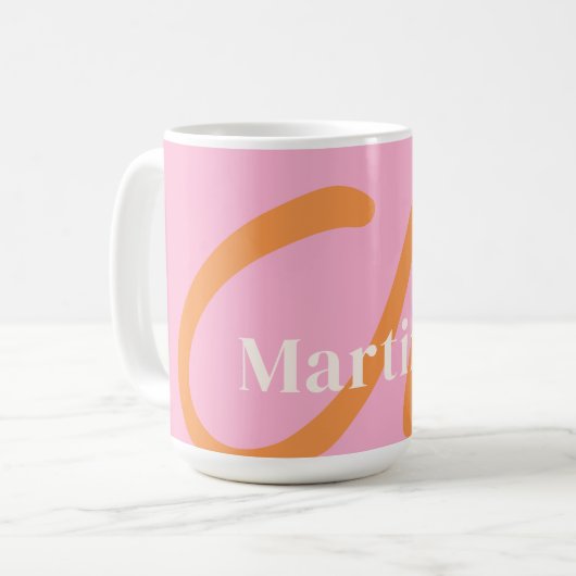 Mug Monogramme orange rose moderne (Devant gauche)