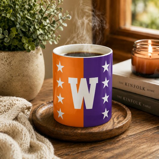 Mug Monogramme orange, violet et blanc des couleurs de
