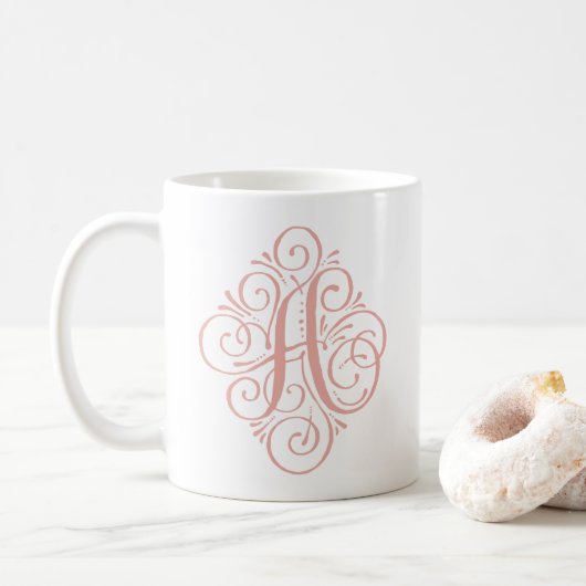 Mug Monogramme Ornement Calligraphié Personnalisé (Avec donut)