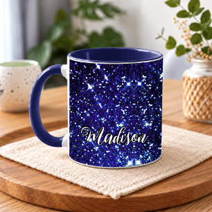 Mug Monogramme pailleté bleu iridescent fantaisiste