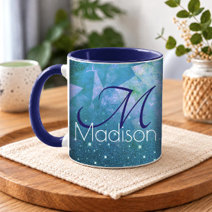 Mug Monogramme pailleté ombré bleu rose chic