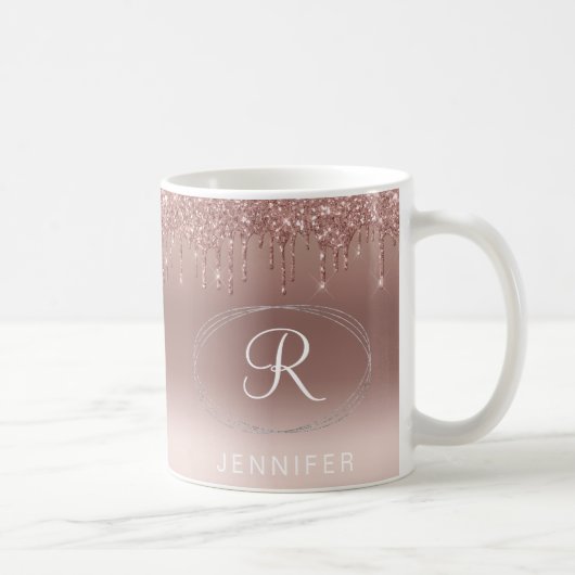 Mug Monogramme pailleté or rose et argent (Droite)
