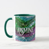 Mug Monogramme pailleté vert rose ondulé fantaisiste (Gauche)