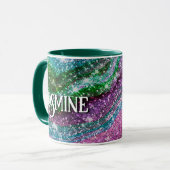 Mug Monogramme pailleté vert rose ondulé fantaisiste (Devant gauche)