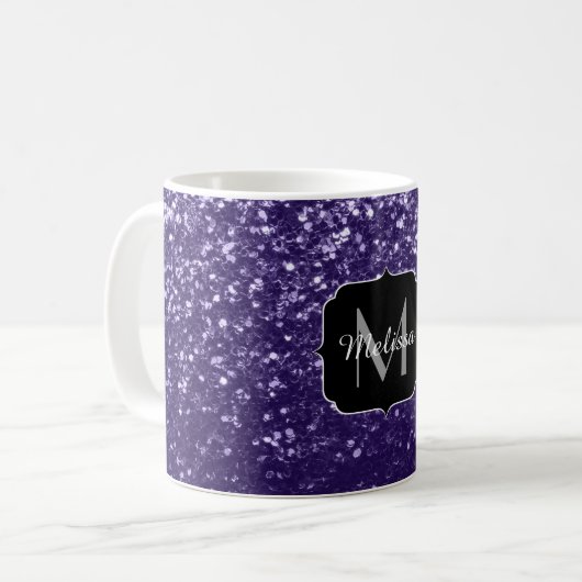 Mug Monogramme pailleté violet foncé ultra violet (Devant gauche)