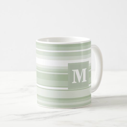 Mug Monogramme pâle - rayures vertes (Devant droit)