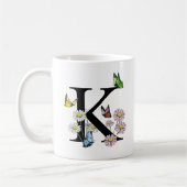 Mug Monogramme papillon aquarelle florale Lettre K (Gauche)
