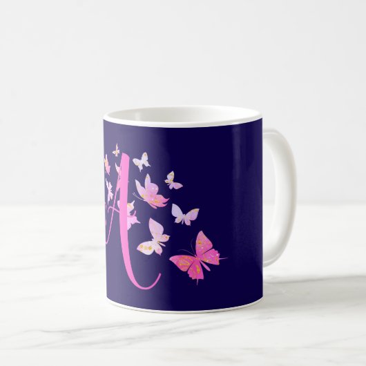 Mug Monogramme Papillon bleu rose (Devant droit)