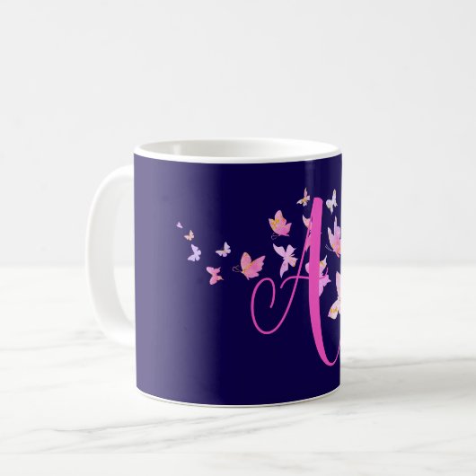 Mug Monogramme Papillon bleu rose (Devant gauche)