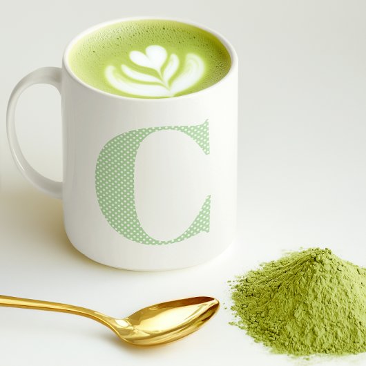 Mug Monogramme Pastel Vert et Blanc à Points