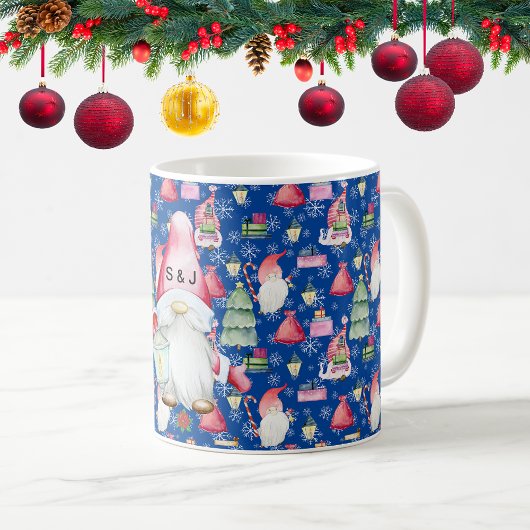 Mug Monogramme Père Noël Gnome pour Motif de Noël Bleu