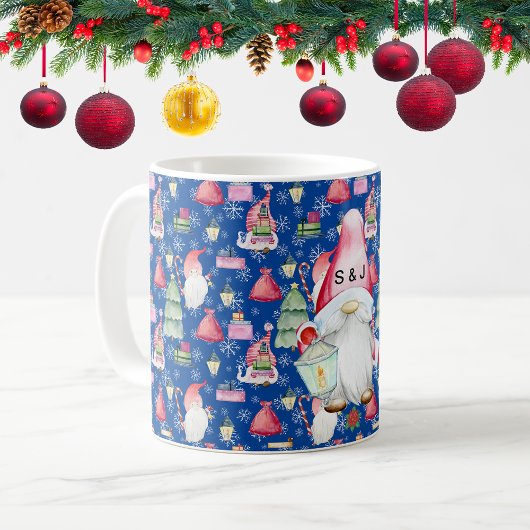 Mug Monogramme Père Noël Gnome pour Motif de Noël Bleu