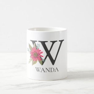 Mug Monogramme personnalisable floral moderne Lettre W