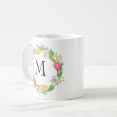 Mug Monogramme personnalisé, Aquarelle Tulipe rose (Devant gauche)