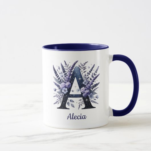 Mug Monogramme personnalisé avec initiale A florale No (Droite)