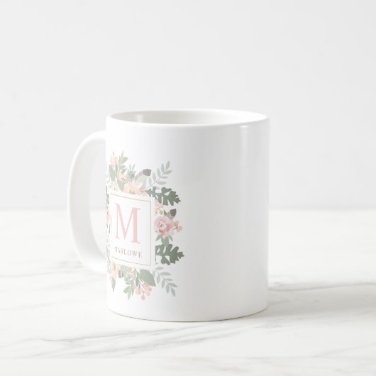 Mug Monogramme Personnalisé Boho Rose Rustique Or Rose (Devant gauche)
